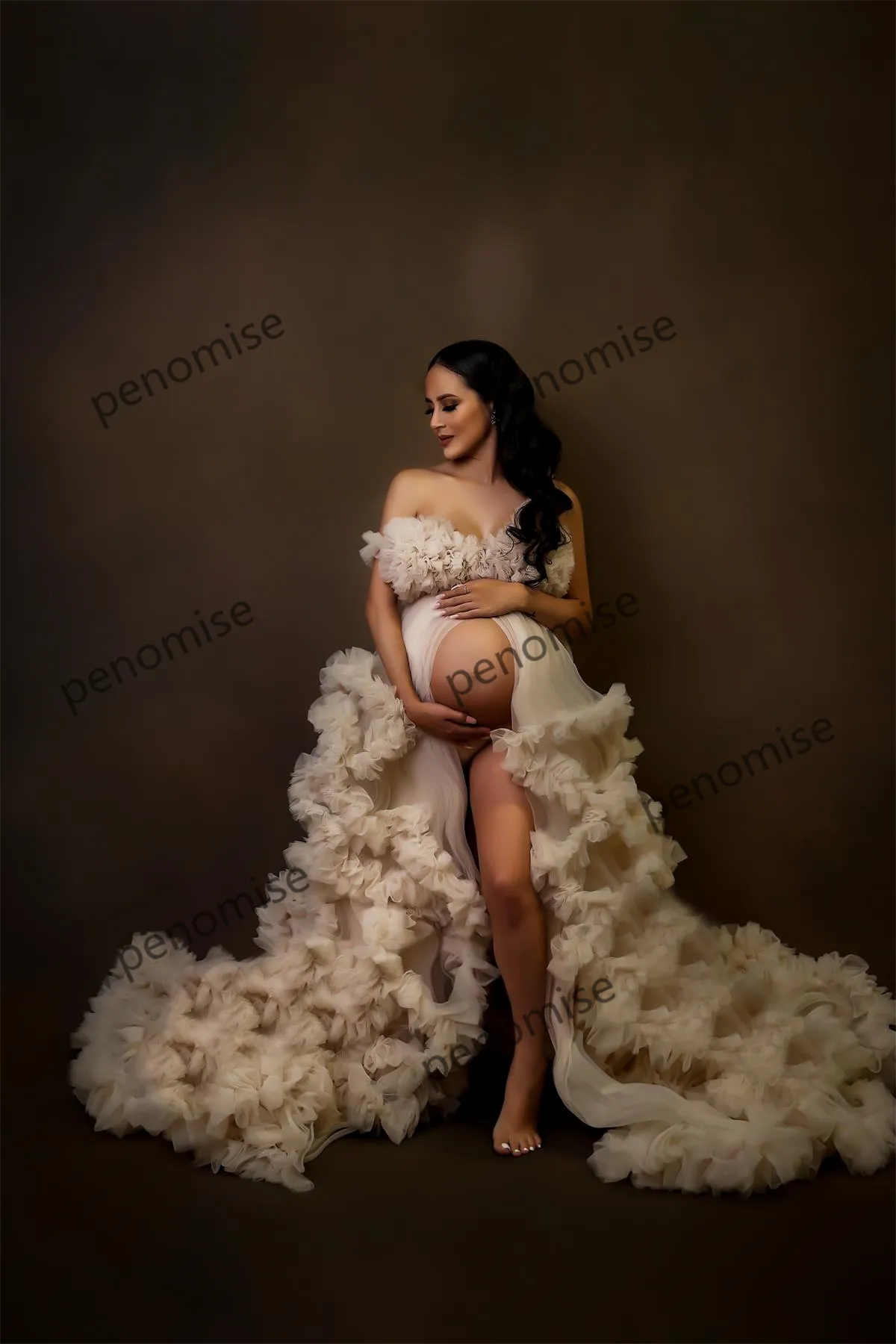 V Neck Ruffles Front Split Maternity Evening Dress with Sweep Train for  Pregnant Women from Dhgate Prom Dresses