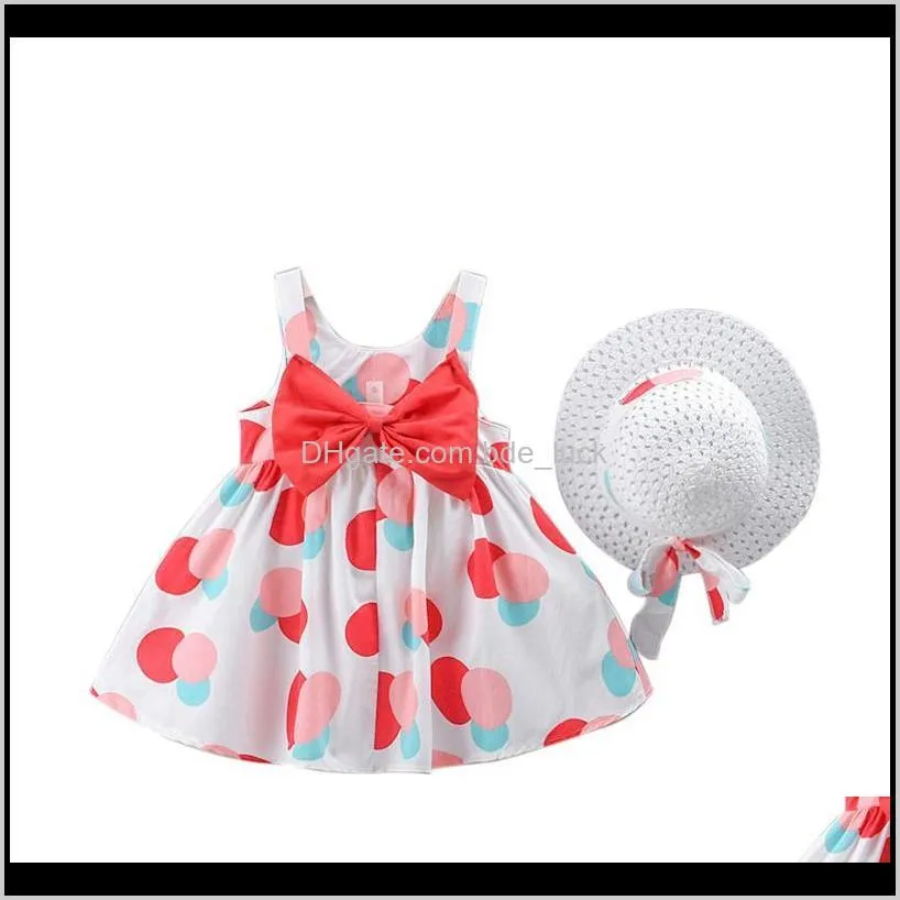 2020 Summer Baby Girls Dresses Newborn Kids Girls Sleeveless Bowknot Dot Tutu Beach Dress Sundress with Hat