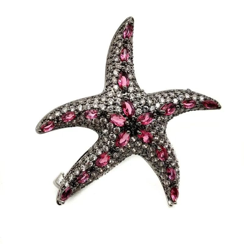 Spille, Spille Chic Vintage Micro Pave CZ Dancing Black Starfish Spilla Marquise Cut Pink Stone Deco Statement Sea Star Pin Women Beach Jewe