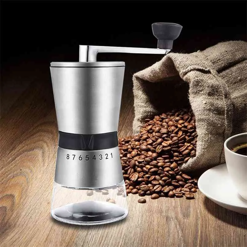 Handleiding Koffie Grinde Duurzaam Roestvrij staal Hand Crank Slijpen Contical Ceramic Grinder Mill Bean Tool 210423