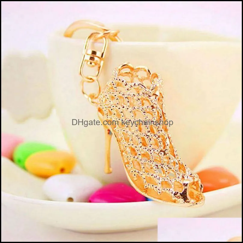 New High Heel Shoes Keychain Rhinestone Car Key Rings Women Bag Charms Key Chains Keyrings Fashion Crystal Key Holder