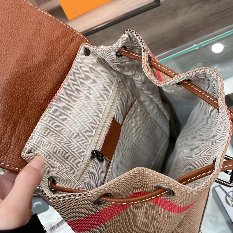 Women Shoulder Backpacks Bag Classic Crossbody Handbag Plaid Canvas Panel Calfskin Backpack Large Daily Travel Capacity Pouck