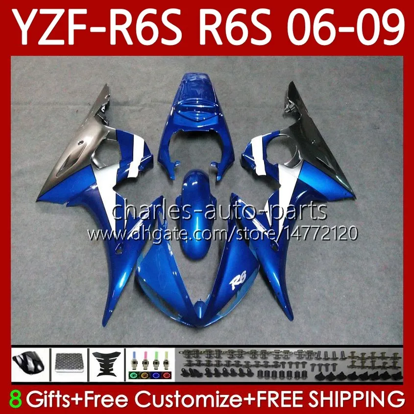 Carrozzeria moto per YAMAHA YZF600 YZF R6 S 600 CC YZF-R6S 06 07 08 09 New blue Bodys 96No.105 YZF R6S 600CC YZFR6S 2006 2007 2008 2009 YZF-600 06-09 Kit carenatura OEM