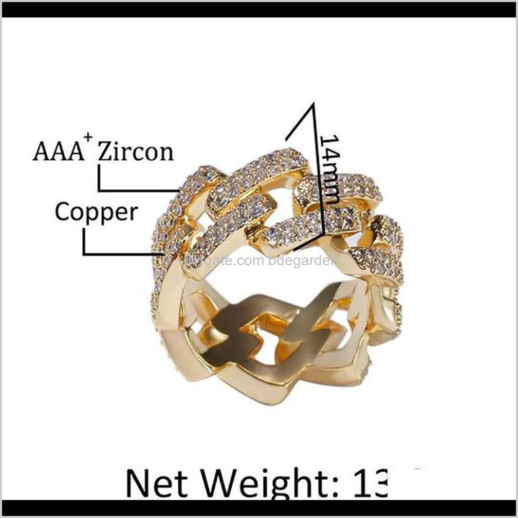 Solitaire Herren 2-reihige Cz Bling Cuaban Link Ringe Gold Iced Out Cuban Micro Pave Zirkonia Simulierte Diamanten Trend Hiphop Ring199I