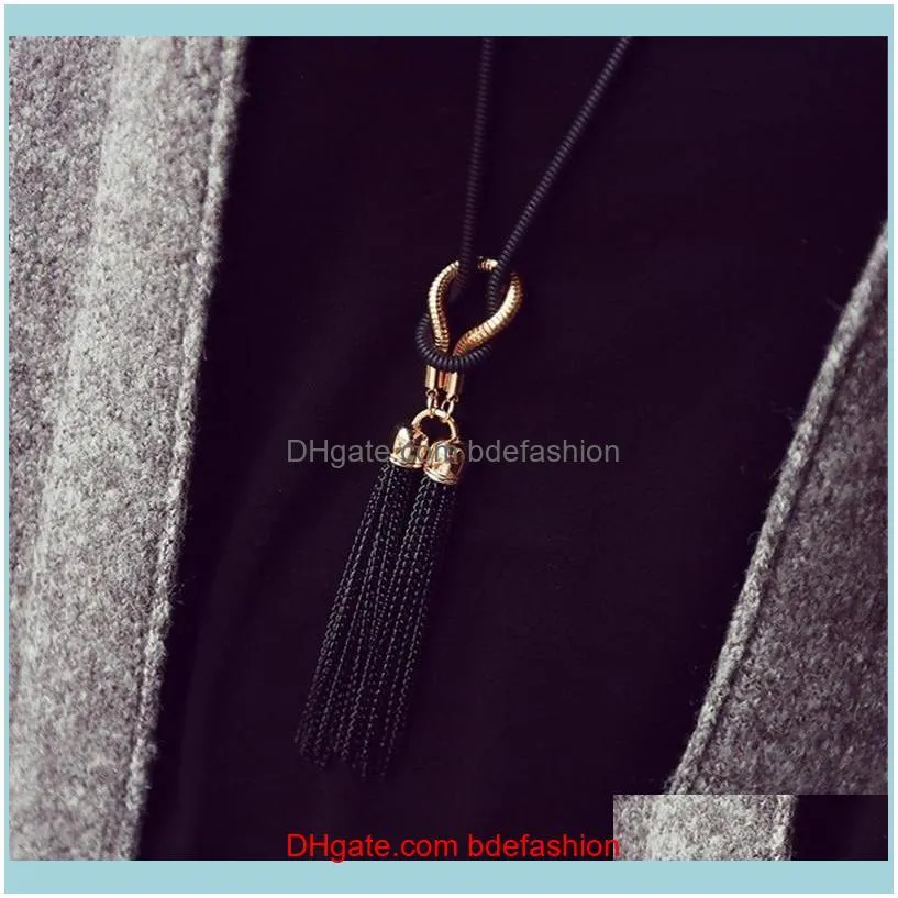 New Fashion Chunky Black Chain Female Fringe Pendant Necklace Tassel Long Sweater Chain Necklace Women Necklaces