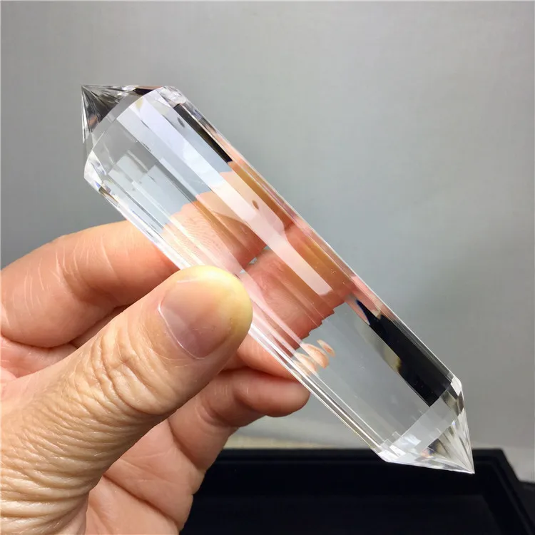 Bacchetta di cristallo ispirata a Vogel, trasparente naturale, a doppia terminazione, 39 g, 24 lati