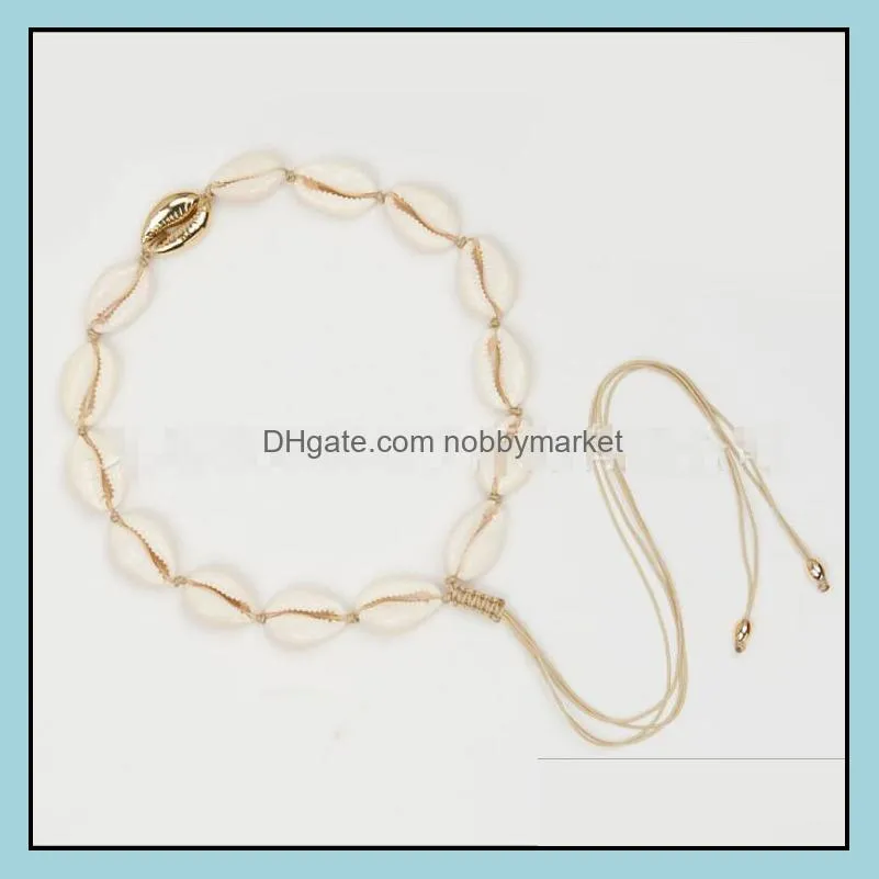 Natural Shell Beads Bracelets Necklaces Chokers Women Handmade Drawstring Tie Knot Alloy Choker Hand Chain Bracelet Sets for Teen Girl