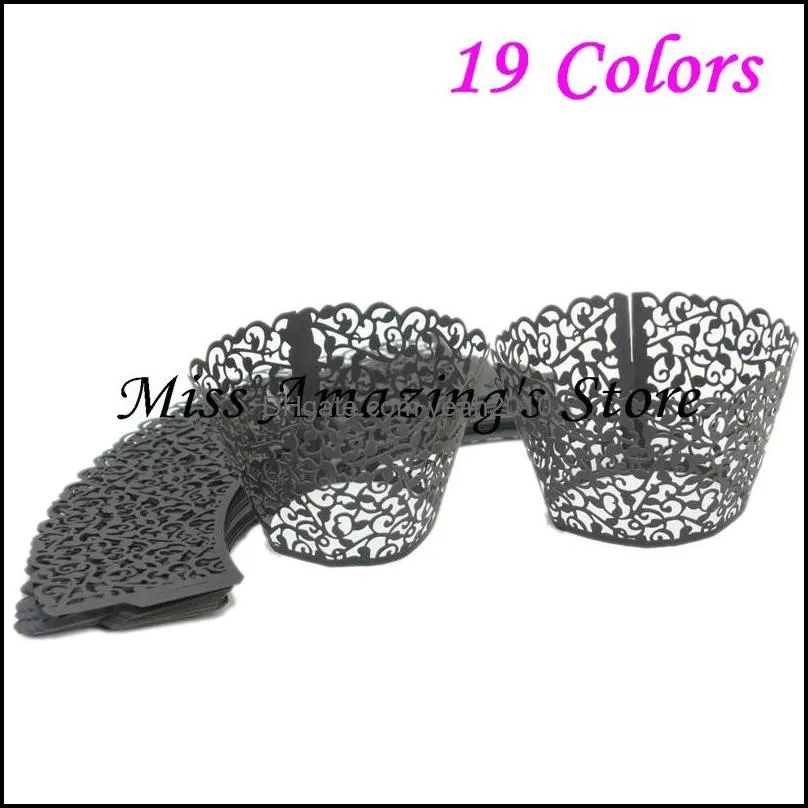 Other Festive & Party Supplies 120pcs Laser Cut Black Lace Wedding Cupcake Wrapper Filigree Vine Wraps Collars Cups Bridal Shower Table