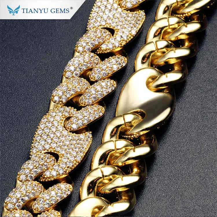 Tianyu bijou personnalisé personnalisé 24 pouces chaîne cubaine lien Sier plaqué or laboratoire diamant chaîne collier pour hommes