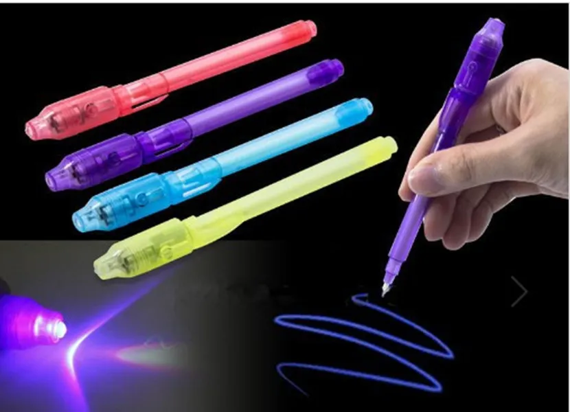 Big Head Luminous Light Pen Magic Purple 2 en 1 UV Black Lights Combo Dessin Stylos à encre invisible Apprentissage Éducation Jouets pour enfant