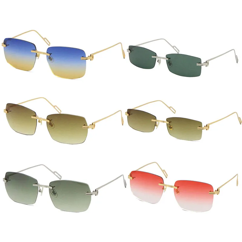 Wholesale Selling Fashion Style Rimless SunGlasses Square T8200816A delicate Unisex Metal Sun Glasses Rectangle driving C Decoration uv400 Blue Lens