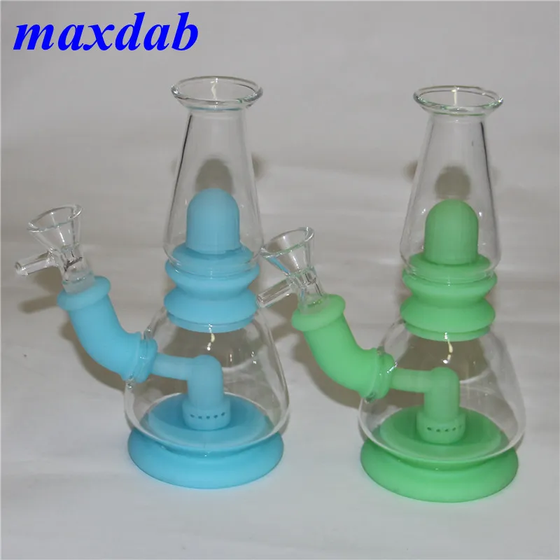 Silicone eau Bongs narguilé Épais Verre Cire dab Rig Tuyaux Silicone Tuyau Fumer Accessoires Dabber Outil Brûleur À Huile Avec Bol