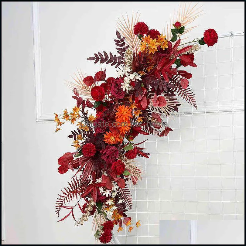 Decorative Flowers Bruiloft Props Kunstmatige Crescent Bloem Rij Regeling Tafel Bal Afgewerkte T Stage Road Lead Wedding Arch Decor en