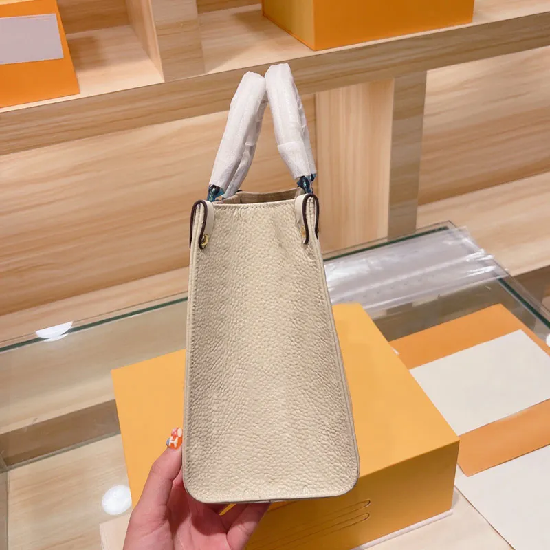 Tote Bag Shopping Package Shoulder Bags Women Handbags Purse Embossed L letter Genuine Leather Golden Hardware Adjustable Removable Strap onthego