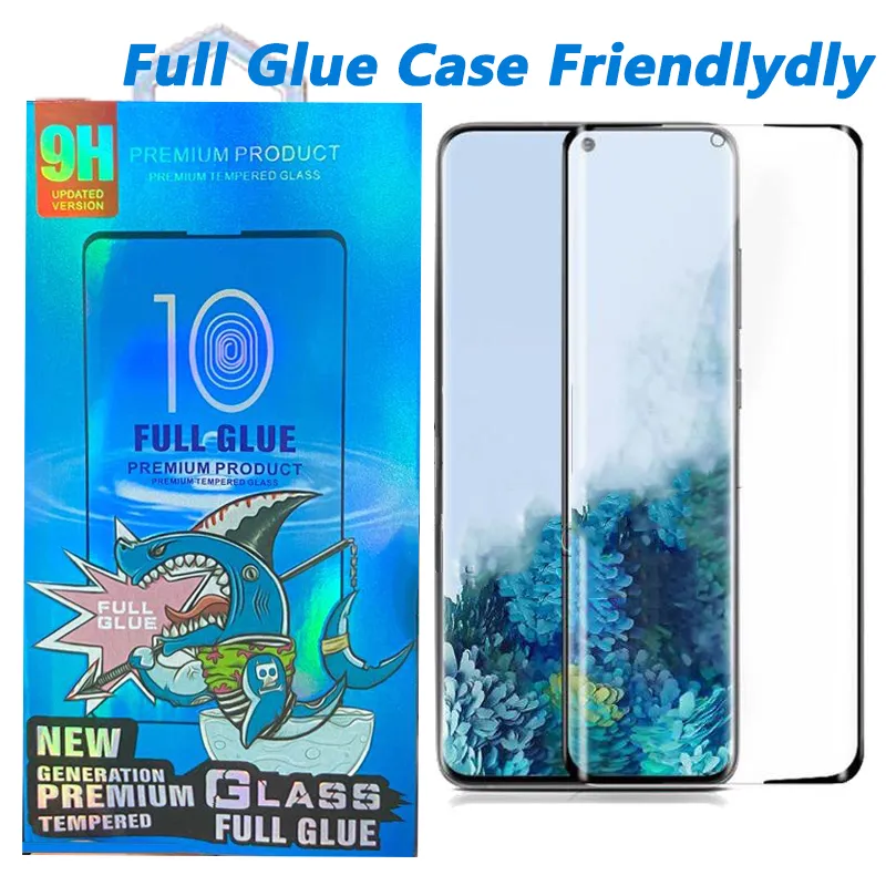 Vollständig klebender, hüllenfreundlicher 3D-5D-Displayschutz aus gehärtetem Glas für Samsung S20 S9 S10 Plus Ultra Note 9 10 mit Einzelhandelsverpackung