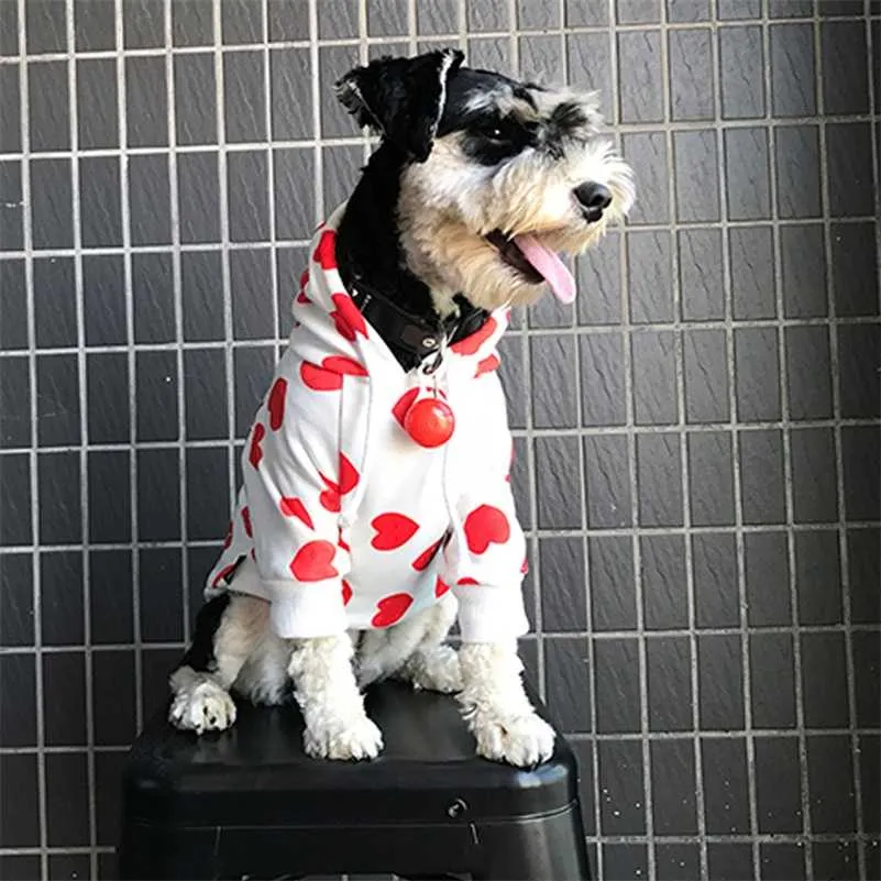 Sweat à capuche pour chien pour petits chiens Love Heart Print Coats pour bouledogue français Chihuahua Jacket Fashion Outfit Puppy Pet Costume A136 211007