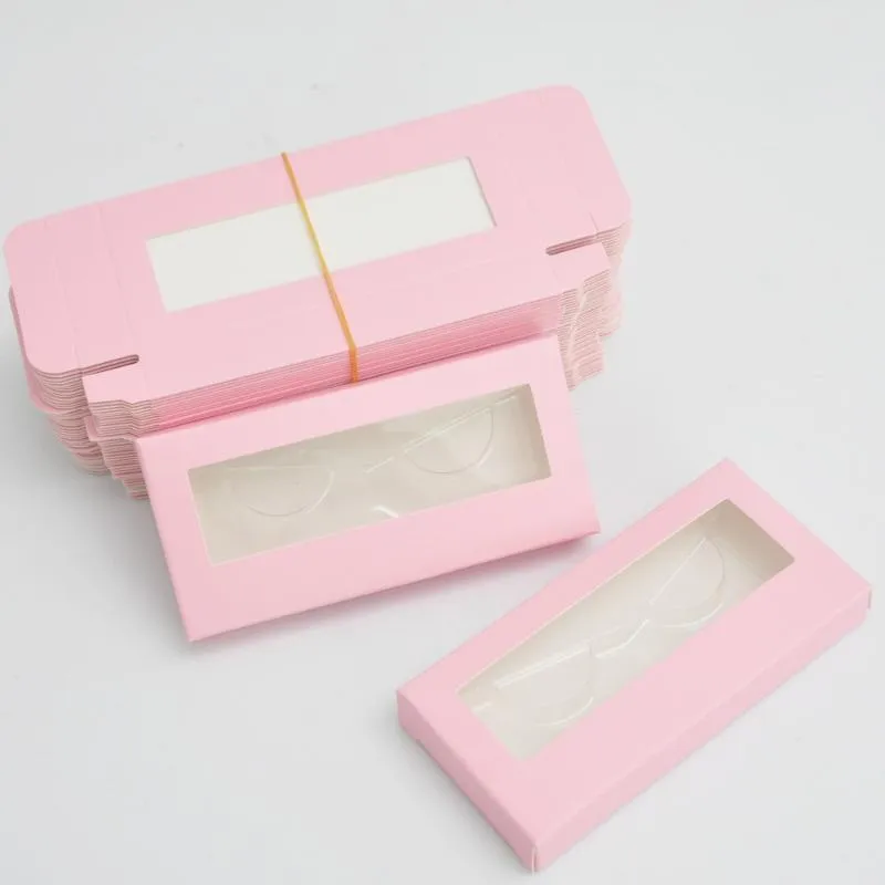 Falska ögonfransar Partihandel pappersfranslådor förpackning Eyelash Box Package Anpassa ingen bricka logotyprektangel rosa kartong förvaringsmakeup fodral