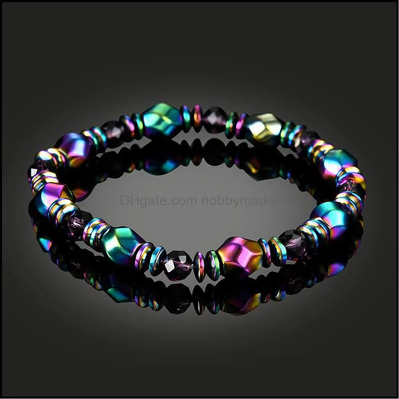 2019 Rainbow Magnetic Hematite Bracelet For women Power Healthy Black Gallstone Beads chains Bangle Men s Fashion handmade Jewelry