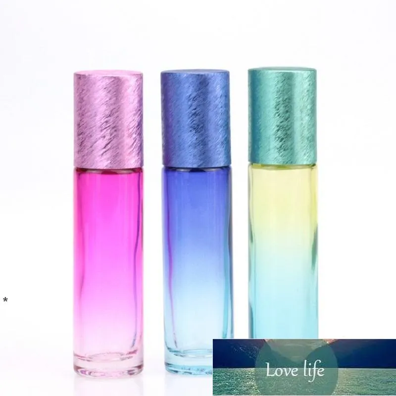 Bouteilles à bille en verre de couleur dégradée de 10 ml avec bille roulante en acier inoxydable, capuchon en plastique brossé coloré pour parfum d'huile essentielle OWD7325