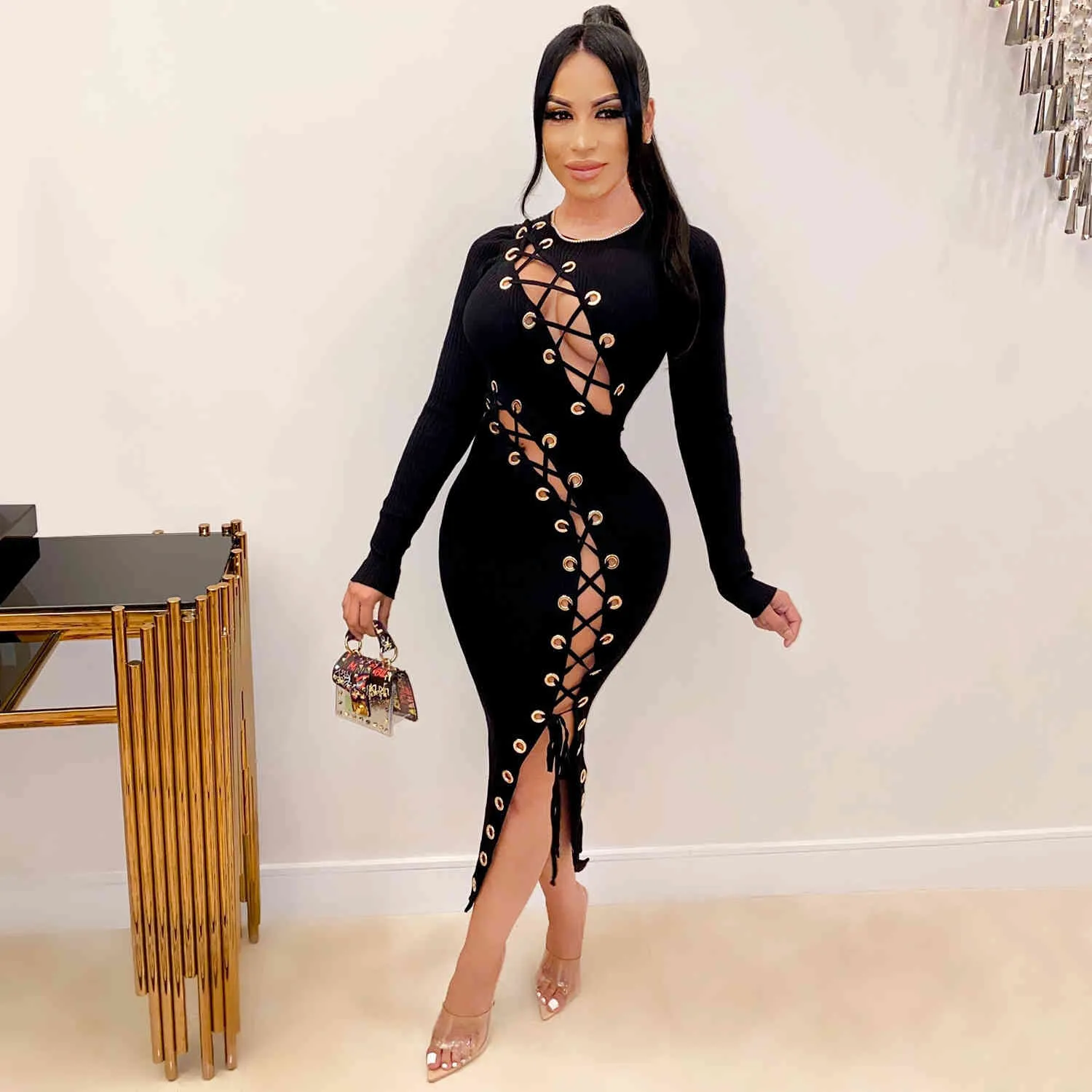 Elegant Long Sleeve Party Dress - Sexy Halter Hollow Out Design, Perfect for Autumn & Winter Events - Shop Now! from Dhgate Basic & Casual Dresses - price 27.39 Elegant Long Sleeve Party Dress - Sexy Halter Hollow Out Design, Perfect for Autumn & Winter Events - Shop Now! from Dhgate Basic & Casual Dresses - price 27.39