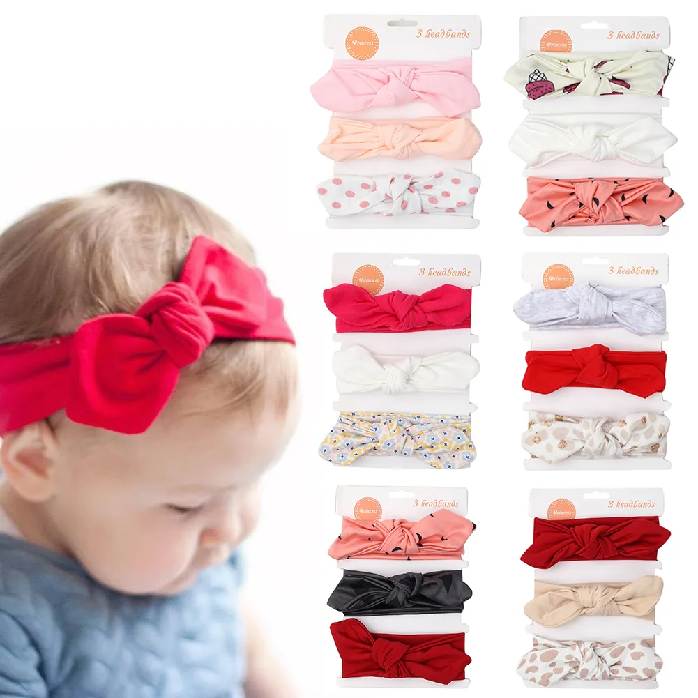3Pcs/Set Cotton Baby Headband Dot Flower Striped Print Bow Tie Knot Hair Band For Girls Headwrap Newborn Accessories