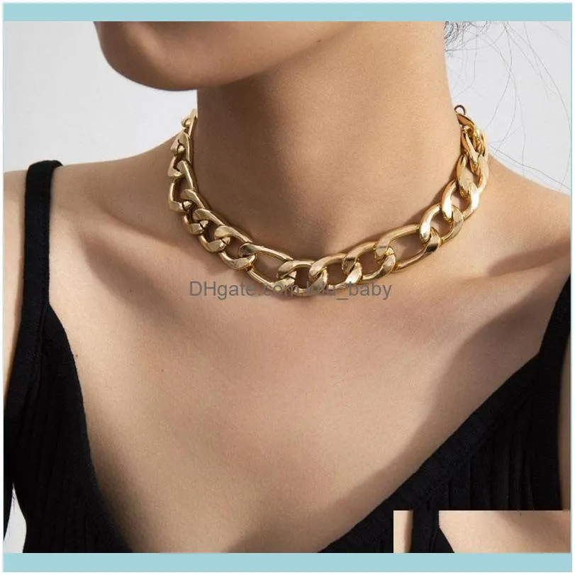 Chaînes Colliers Pendentifs Jewelrychains Wanglufei Big Gold Curb Link Chain Collier Pour Femmes Miami Chunky Cuban Choker Épais Punk Hip Hop