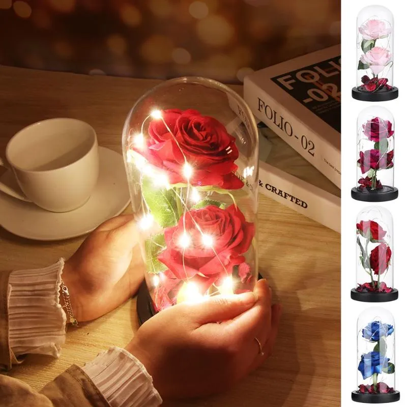 Decoratieve bloemen kransen woninginrichting decoratie romantische lantaarn rose met lichte verlichting nacht Eeuwige kunstmatige bloem