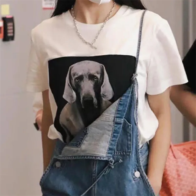 Rowling Dog Print Graphic Tees Femmes Été Manches courtes O Cou Coton T-shirt Casual T-shirts confortables Bonne qualité Tops 210722