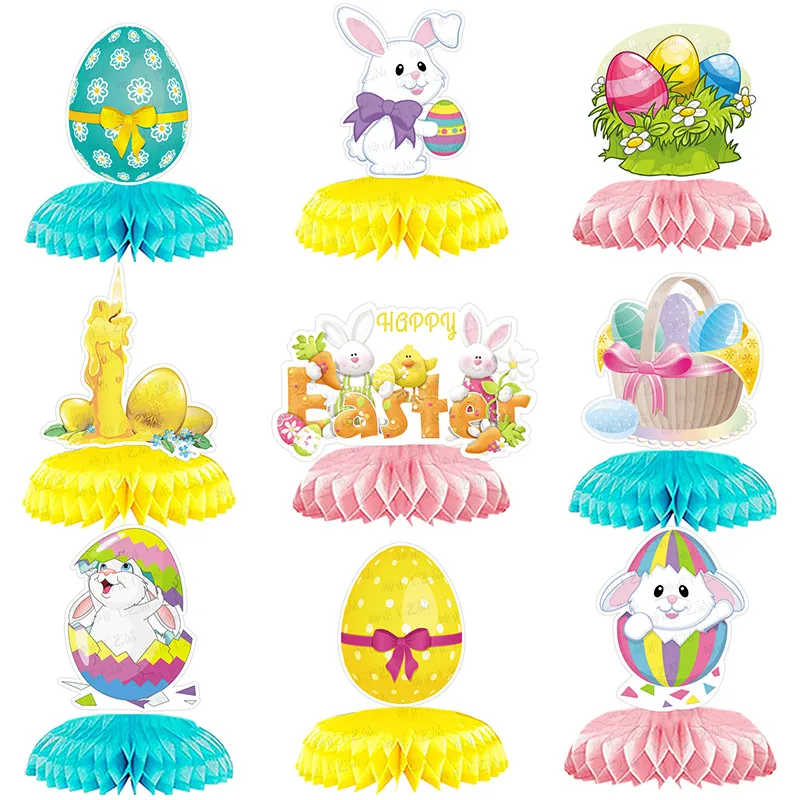Easter Theme Party Colored Egg Rabbit Honeycomb Decoration Valentine's Day Tabletop Decor Scene Arrange Honeycomb Ball Table