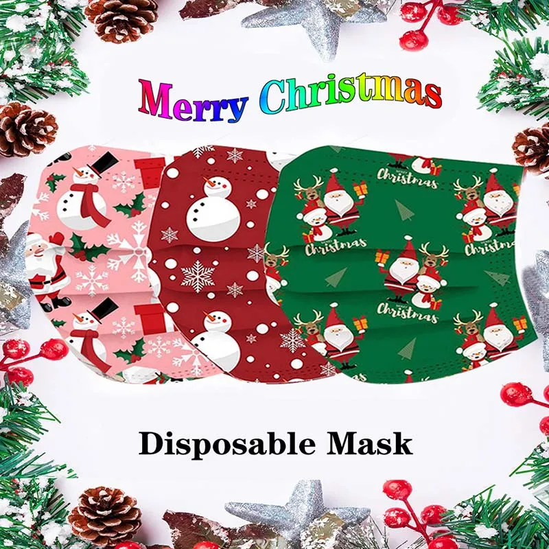 Özel Noel Baskılı Tek Kullanımlık Yüz Maskesi Sevimli Karikatür Renk Ebeveyn-Çocuk Aile Koruyucu Maskeleri