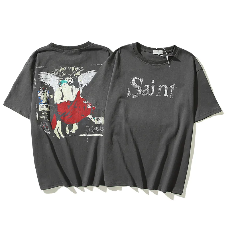 Wholesale Mens Vintage Grey Cotton T Shirt With Saint Michael
