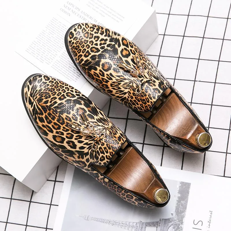Kleid Schuhe Quaste Leopard Print Design Loafer Abdeckung Fuß Casual Nacht Party Mode Trend Herren Laufsteg Schuhe 38-48