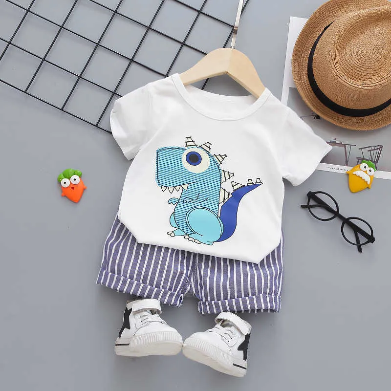 Bebek Erkek Yaz Giyim Seti Moda Pamuk Dinozor Tarzı Giyim T-Shirt + Şort 2 Adet Bebek Kıyafetleri Erkek Eşofman G1023