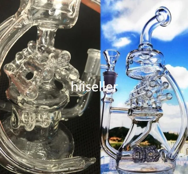 8.8Inchs Big Glass Bong Hookahs Recycler Dab Rigs Thick Glass Water Bongs Percolator Waterpipe Rökör med 14 mm skål