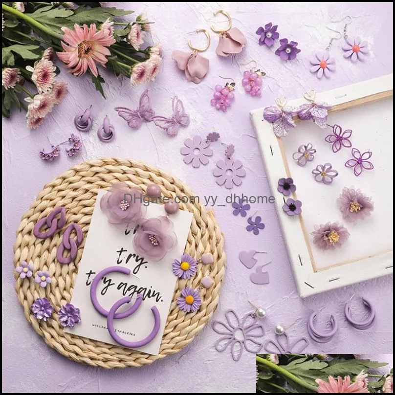 Boucles d'oreilles Bijoux 2022 Tendance 925 Sier Aiguille Violet Série Simple Petit Frais Coréen Fleur Drop Delivery 2021 Dsodx