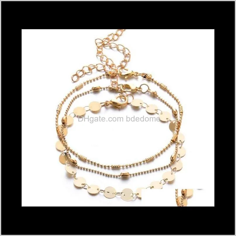 anklet sets bead metal chain and min coin chain gold silver plated for women girls gift