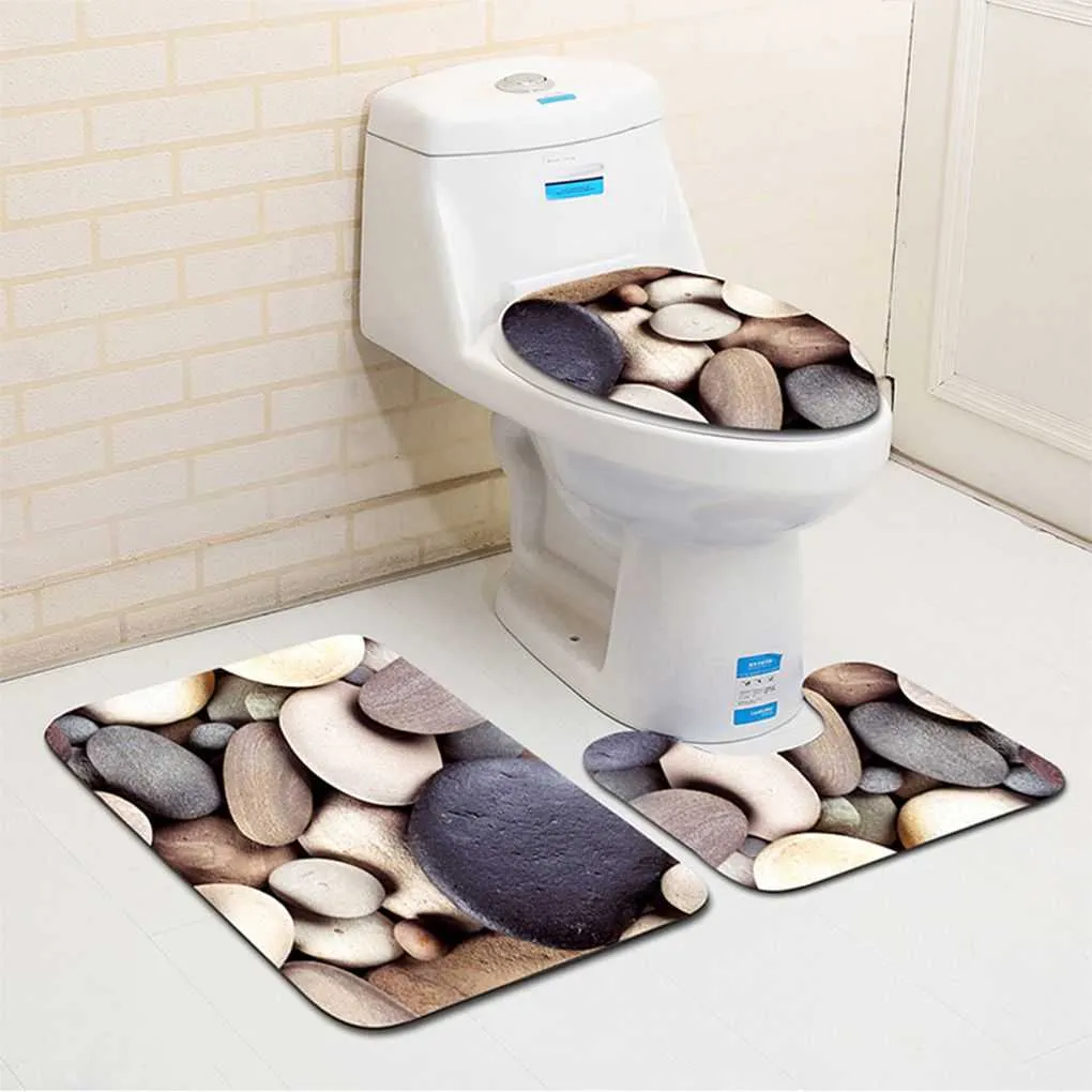 3pcs / Set Tapis de salle de bain Set Tapis de cuisine antidérapante Tapis de bain Tapis Salle de bain Toliet Tapis Lavable Plage Style 210724