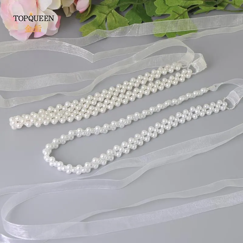 Wedding Sashes TOPQUEEN S34 Beaded Sash For Dress Ivory Pearl Belt Embellished Dresses Formal Bridal Jewelry Organza