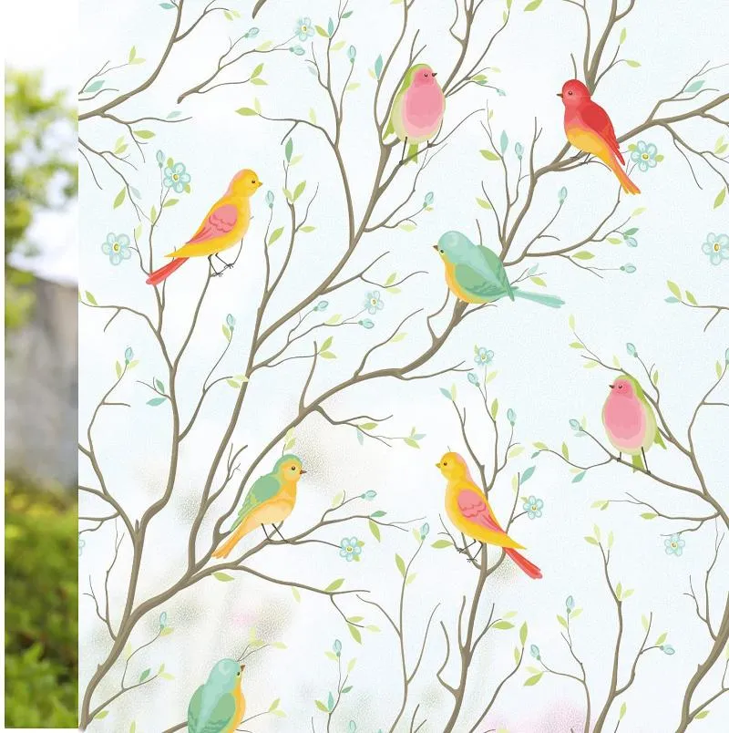 Window Stickers LUCKYYJ Privacy Film Opaque Non-Adhesive Bird Decals Decorative Glass Covering Static Cling Tint For Home