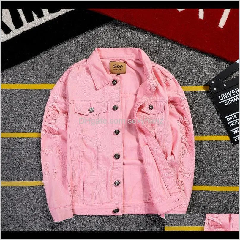 men`s denim jacket men windbreaker streetwear jeans jacket homme casual fashion coat pink white black 5xl1