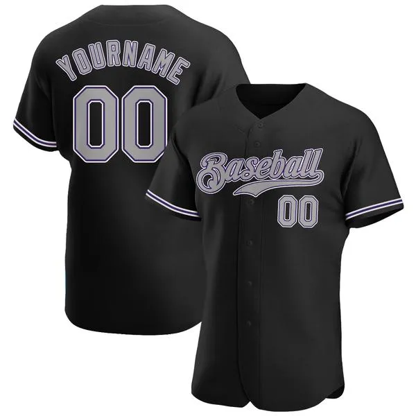 Custom Black Gray-Purple-9 Authentic Baseball Jersey