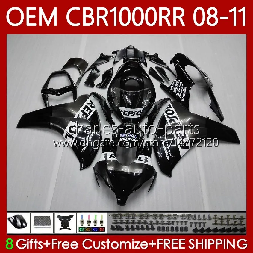 Injektionsform för Honda Body CBR1000 CBR 1000 RR CC 08-11 Bodywork 60NO.17 CBR 1000RR 1000CC CBR1000RR 08 09 10 11 CBR-1000 2008 2009 2010 OEM Fairing Repsol Black