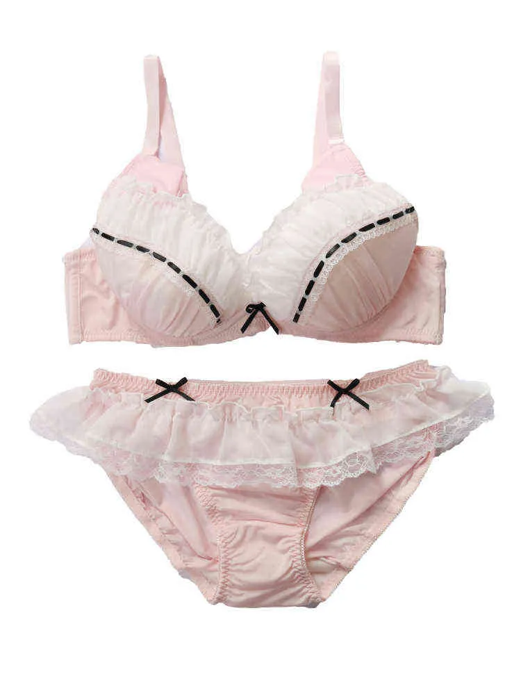 Nxy sexig setsexy ung flicka kvinnors söta katt underkläder set söta lolita båge spets trim bra trosor underkläder push up set rosa 1128