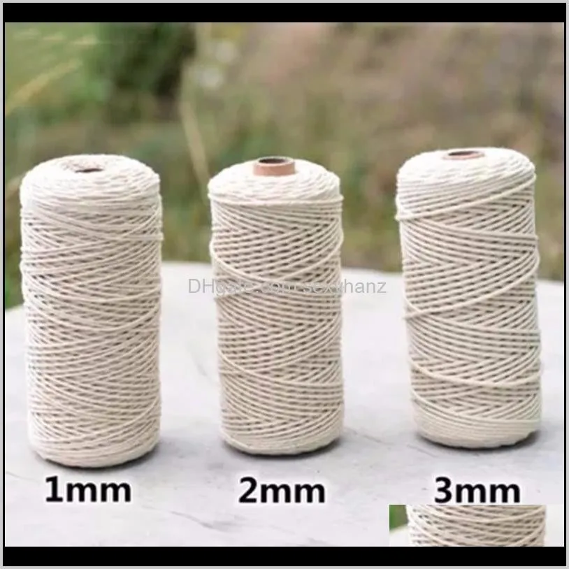 1pcs 100% natural cotton twisted cord 1/2/3mm diameter 200m/400m length for diy home textile craft macrame artisan string1