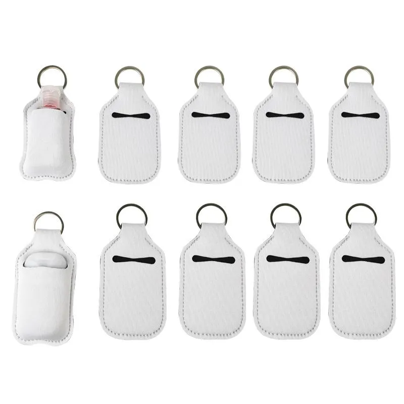 30ml sublimation blank Neoprene perfume bottle holder SBR hand sanitizer bottle set white holders keychain gift Party Favor DH0987