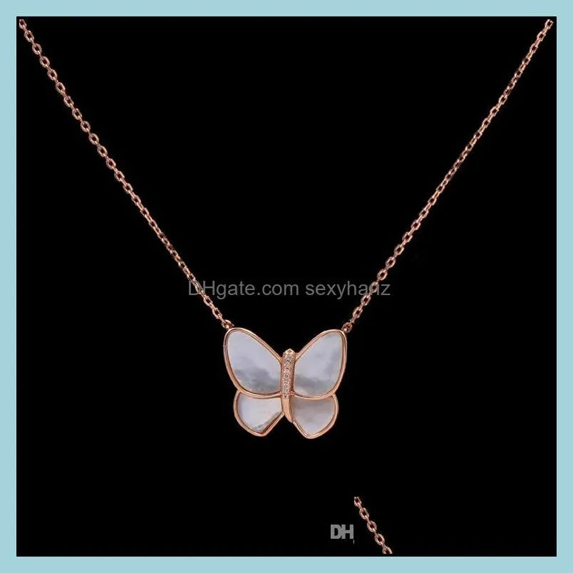 Hot gold plated jewelry with white bearing butterfly with diamond copper plated rose gold necklace bracelet set