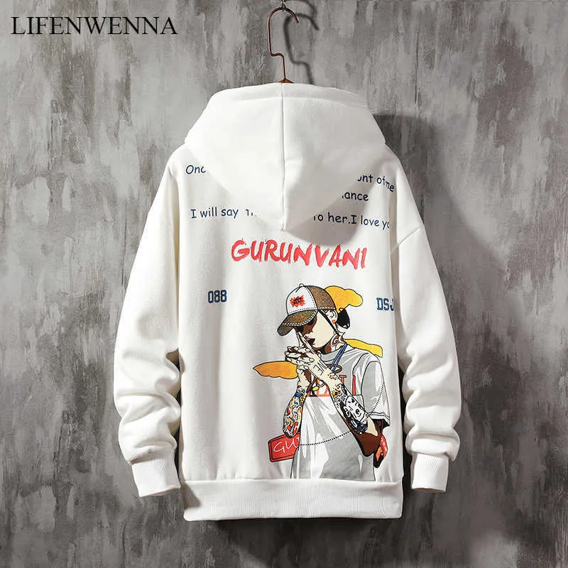 Lifenwenna Streetwear 후드 남자 후드 포켓 패션 재미있는 인쇄 남성 스웨터 편안한 후드 힙합 탑 4XL 5XL 210528