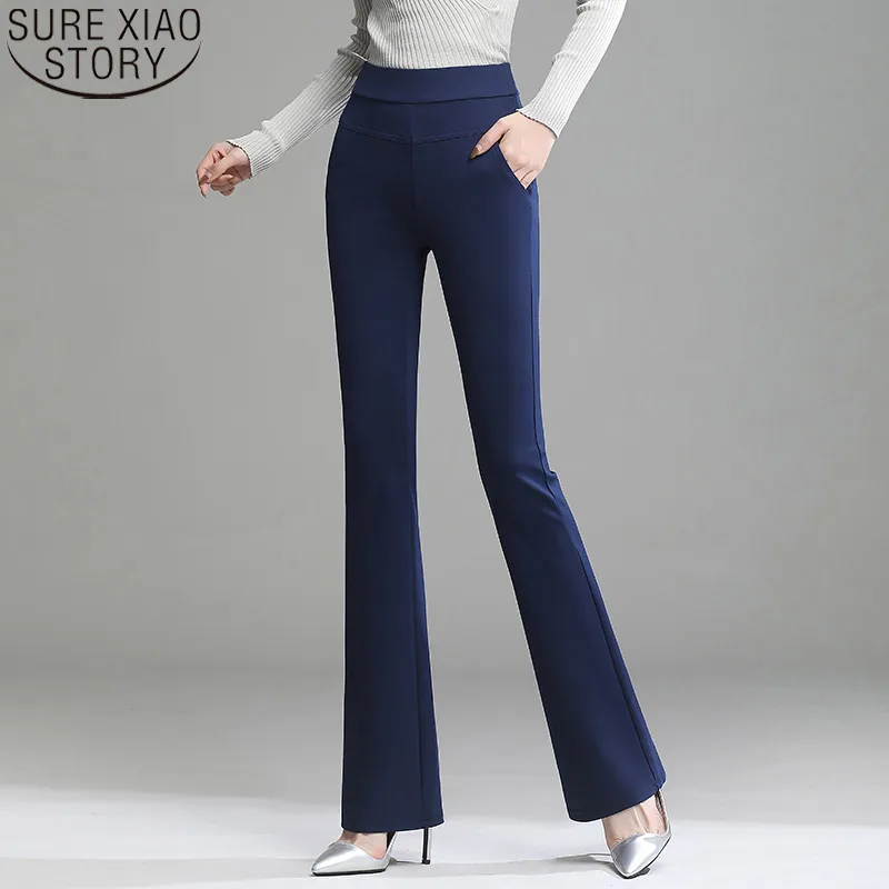 Sonbahar ve Kış Moda Yüksek Bel Artı Boyutu 4XL Profesyonel Pantolon OL Stil Kadınlar Flare Pantolon 11516 210417