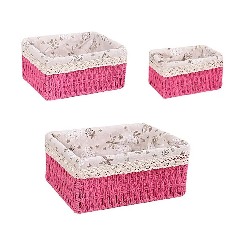 Paniers de rangement 3 pièces en osier, panier tissé doux fait main avec doublure pour salle de bain, chambre à coucher, utilisation en magasin