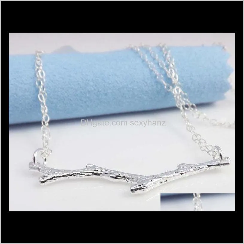 10pcs- n018 gold silver tree branch necklace nature woodland twig necklaces simple olive bar necklace plant limb necklaces for women